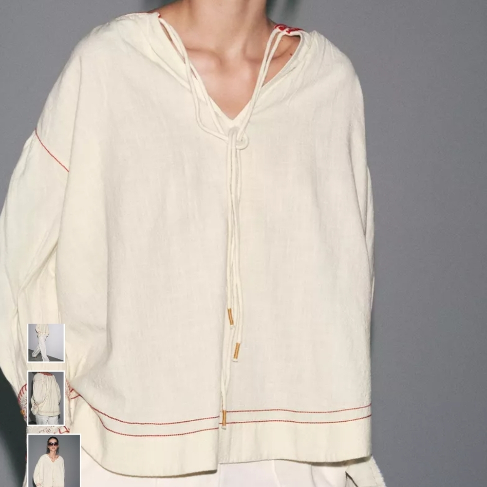 Zara Off-White Tunic with Subtle Red Details